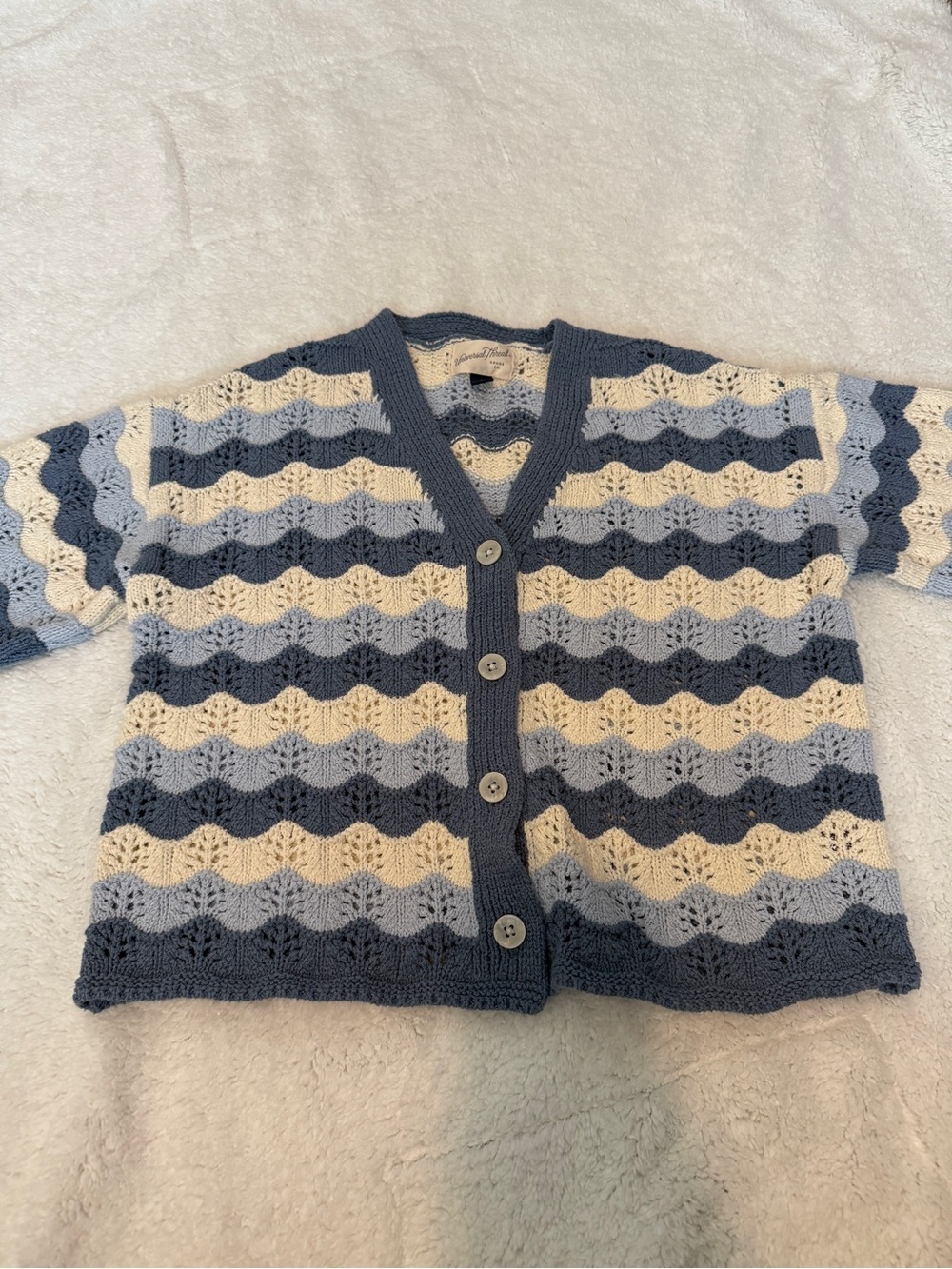 Universal Thread Blue, Light Blue & Cream Striped Crochet Cardigan